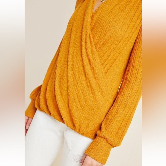 Maeve Anthropologie Rafela Hacci Surplice Top Ribbed Wrap M - Picture 3 of 12
